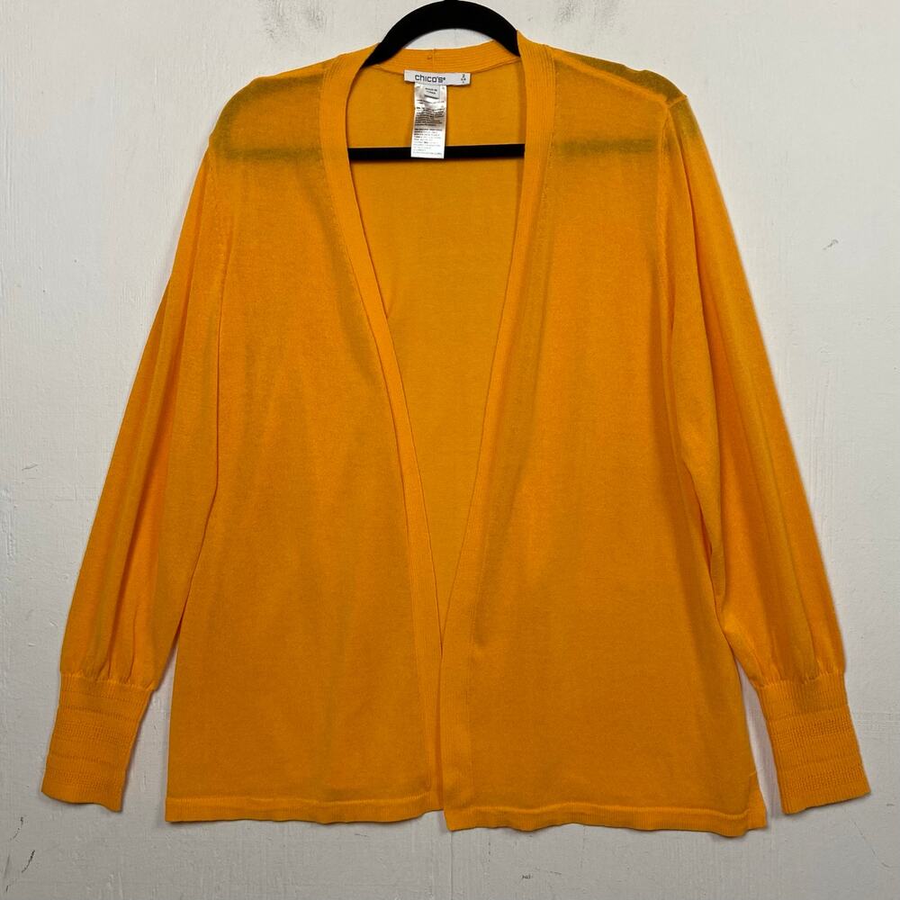 Chico’s Women's Orange Open Front Lightweight Cardigan Sweater Size Large